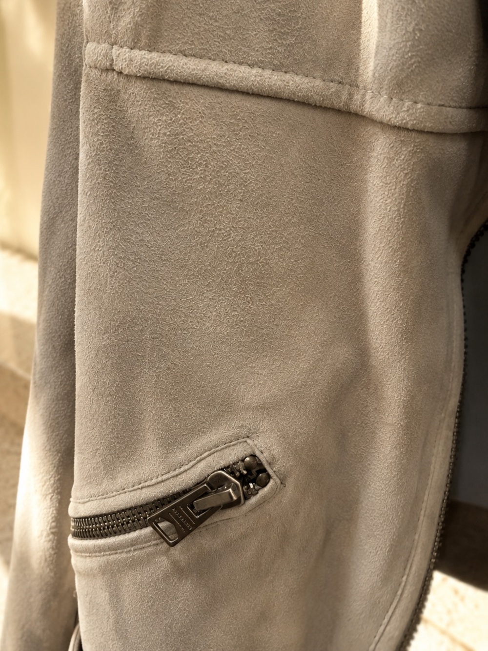 ALL SAINTS Suede Biker Jacket - Light Gray - Picture 4 of 11